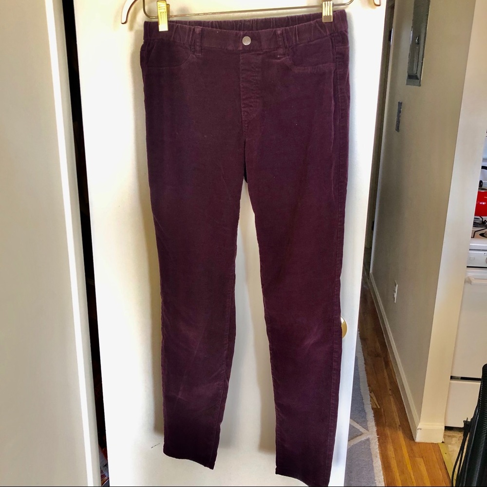 Burgundy corduroy stretch skinny pants